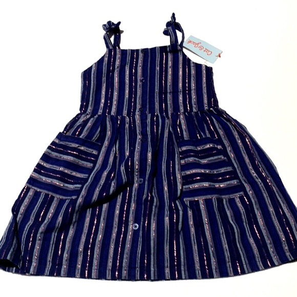 Cat & Jack Toddler Blue Striped Sleeveless Dress Size12M Bow Tie Straps NWT - Picture 4 of 4